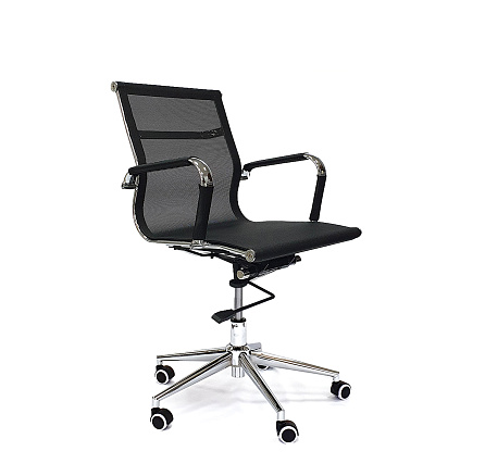 RT-02Q Кресло сетка, крестовина хром, knee-tilt обивка черный