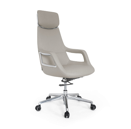 LF0-PY18 Кресло кожа, крестовина полирован.алюминий обивка серо-бежевый 756-98