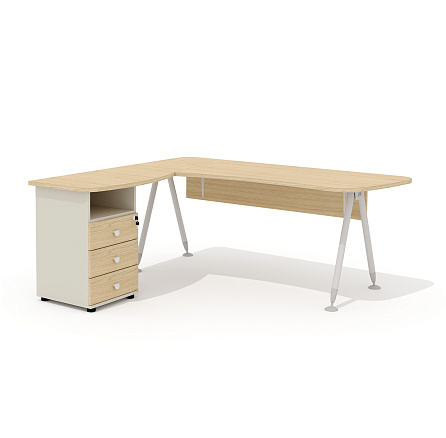 GM-118L + G-118.1L + G-27J + G-87 Составной эргономичный стол на металлокаркасе левый Гамма дуб Виченца / беж