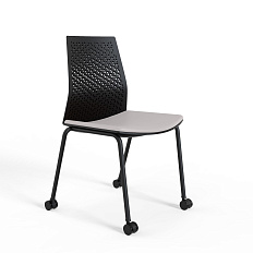 HY-811A (LAMI A) Стул без подлокотников, чёрный пластик, с роликами серый 360-08