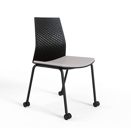 HY-811A (LAMI A) Стул без подлокотников, чёрный пластик, с роликами серый 360-08