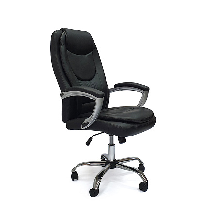 GY-8007 Кресло экокожа+кожзам, крестовина хром, механизм Топ Ган обивка черный