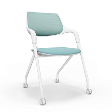 HY-813A (VELA.А) Стул сетка+ткань, с роликами голубой YP93-65A-65-9/TV021