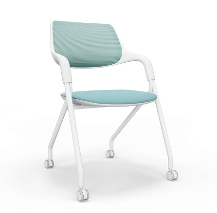 HY-813A (VELA.А) Стул сетка+ткань, с роликами голубой YP93-65A-65-9/TV021