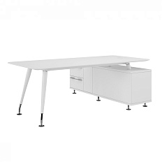 EMP105/SX.HGW Стол руководителя с опорной тумбой левый Эмпорио белый глянец