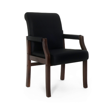 MB-484 Кресло для посетителей кожа/экокожа, с дер. подлок. и каркасом, орех, обивка чёрный K08/PU019