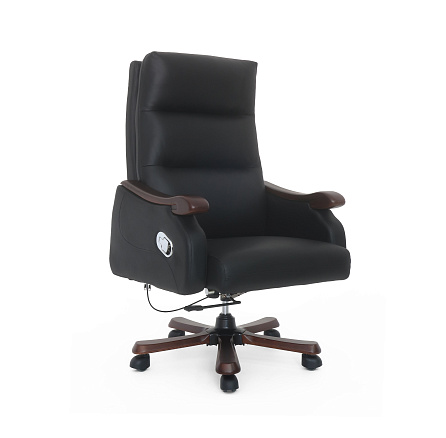 MB-532 Кресло кожа/экокожа, крест. с дер.накладками, орех, мех-м мультиблок, обивка чёрныйK08/PU019