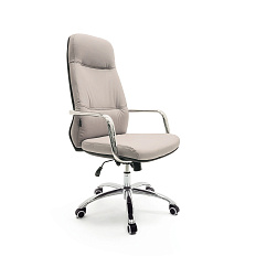 RT-5655 Кресло экокожа, крестовина хром, ТопГан Люкс обивка св-бежевый TT051-03/темно-серый TT051-16