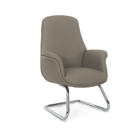 MB-618BS Кресло кожа/экокожа, полозья хром, обивка тёмно-бежевый К35/PU35