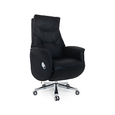 LF0-PY939 Кресло кожа, механизм реклайнер, крестовина полированный алюминий обивка черный TB-093