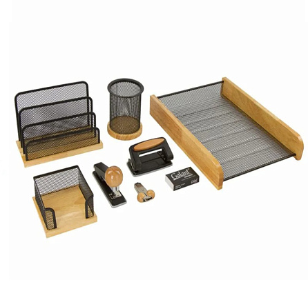 GALANT Wood&Metal Настольный набор, 8 предметов, светлое дерево и черн.металл, 230878