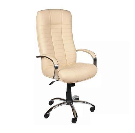 АТЛАНТ Кресло кожа+к/з, крестовина хром обивка бежевый