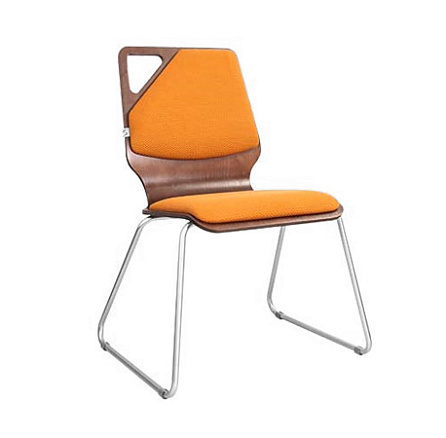 Molly chrome wood Стул плюш, каркас хром обивка оранжевый/темный орех A09/1.031, каркас хром