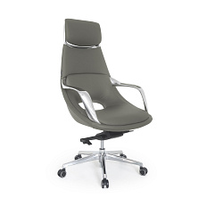 LF0-PY11 Кресло кожа,механизм мультиблок, крестовина полирован.алюминий обивка темно-серый 756-12