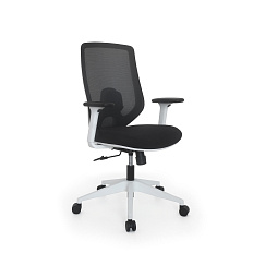 SK-3211B Кресло спинка сетка, сиденье ткань, крестовина белый нейлон,обивка черный TX-01