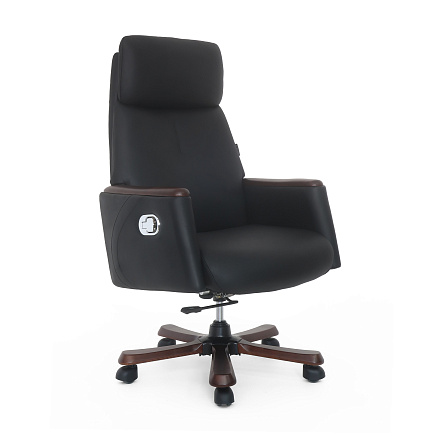 MB-611 Кресло кожа/экокожа, крест. с дер.накладками, орех, мех-м мультиблок, обивка чёрныйK08/PU019