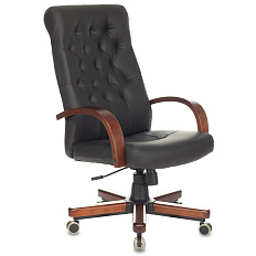 T-9928WALNUT/ECO Кресло экокожа, крестовина металл/дерево обивка черный, ID1687729