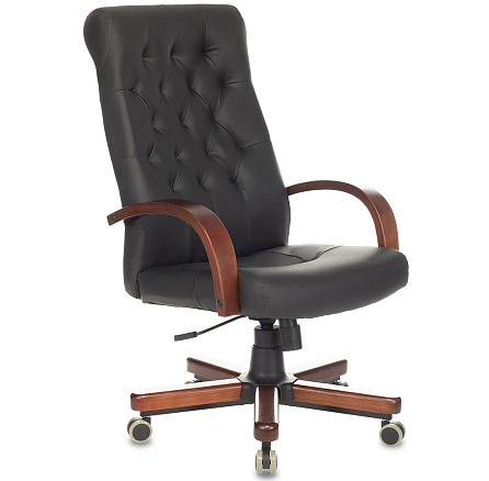 T-9928WALNUT/ECO Кресло экокожа, крестовина металл/дерево обивка черный, ID1687729