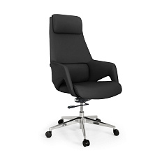 LF0-PY07 Кресло экокожа,механизм knee-tilt, крестовина полированный алюминий обивка черный 38