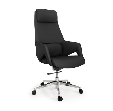 LF0-PY07 Кресло экокожа,механизм knee-tilt, крестовина полированный алюминий обивка черный 38