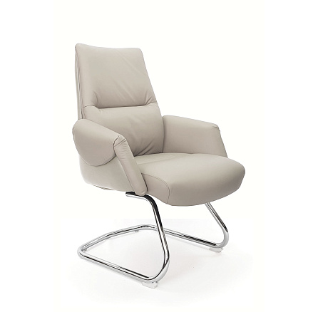 AR-C107A-V Кресло кожа+экокожа, полозья хром обивка светло-серый PW906/K61-1