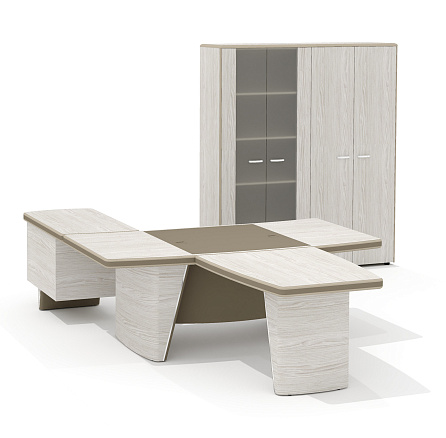 Кабинет руководителя Ньютон / New.Tone дуб серебристый / экокожа «стоун» / 1019