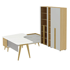 Кабинет руководителя Remo белый мрамор / серый софт / дуб Сорано