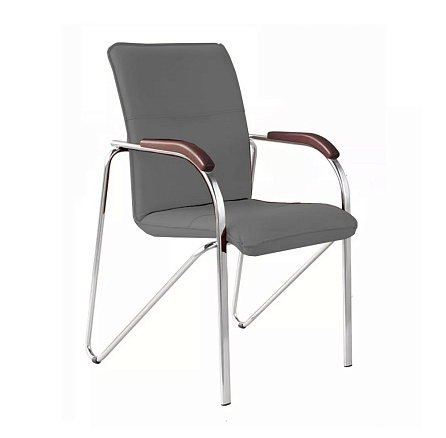 SAMBA Стул иск. кожа  хром обивка серый V-62, каркас хром, подлокотники орех 1.031