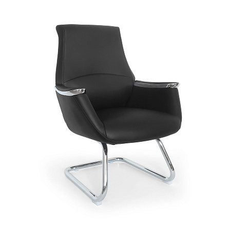 MB-638BS Кресло экокожа, полозья хром, обивка черный PU019
