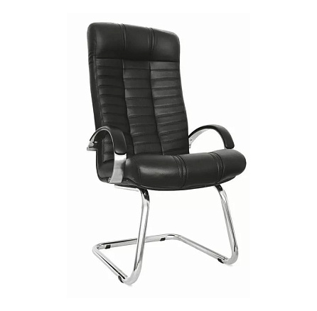 АТЛАНТ Хром конференц Кресло кожа+к/з, полозья хром обивка черный, каркас хром