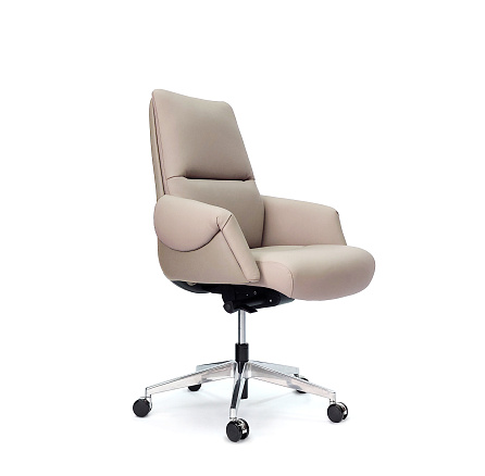 AR-C107A-М Кресло кожа+экокожа,крест.полированный алюминий обивка светло-серый PW906/K61-1