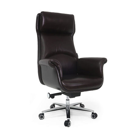 MB-678 Кресло кожа/экокожа, крестовина алюм., механизм мультиблок, глянц. темно-коричневый K31/PU31