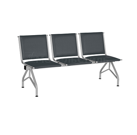 ТАЙМ СМ 86-03 Многоместная секция иск. кожа,каркас металл обивка серый К-28,каркас сереб.металлик