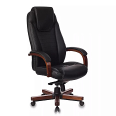 T-9923WALNUT Кресло кожа+к/з,крест.металл/дерево обивка черный black,каркас темный орех,ID 1115302