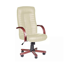 АТЛАНТ Экстра Кресло кожа+к/з, крестовина дерево обивка бежевый, каркас темный орех