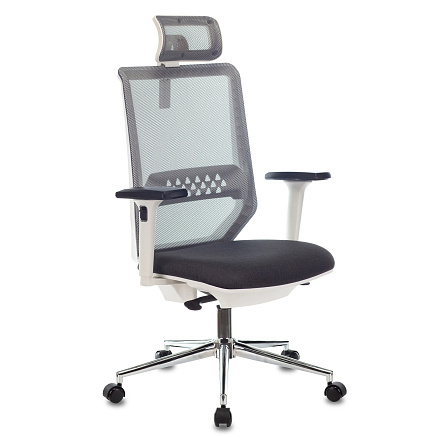 MC-W612N-Н Кресло сетка/ткань с подголов. темно-серый TW-04 38-417, крестовина хром, ID1486391