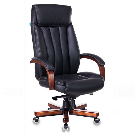 T-9922WALNUT Кресло кожа+к/з,крест.металл/дерево обивка черный black,каркас темный орех ID 1115299