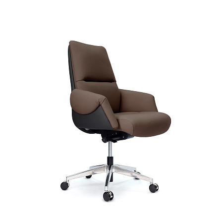 AR-C107A-М Кресло кожа+экокожа,крест.полированный алюминий темно-коричневый/черный PW6812/K61-5