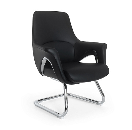 MB-636BS Кресло кожа/экокожа, полозья хром, обивка черный К08/PU019