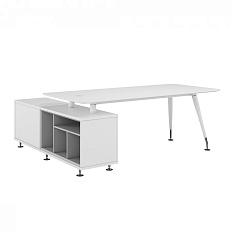 EMP105/DX.HGW Стол руководителя с опорной тумбой правый Эмпорио белый глянец