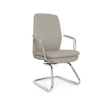 LF0-PY51-2 Кресло экокожа, полозья хром обивка серо-бежевый DL105-5