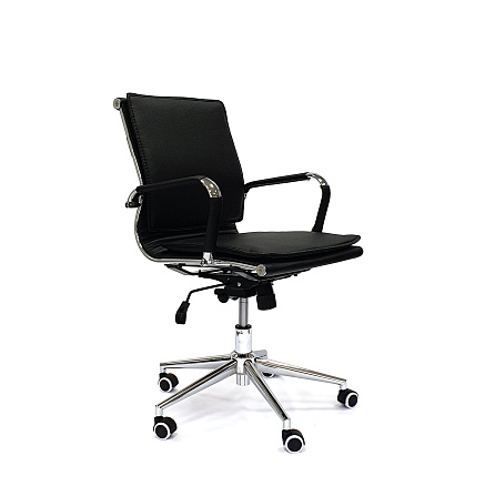 RT-07Q-N Кресло экокожа, крестовина хром Топ Ган Люкс обивка черный 40