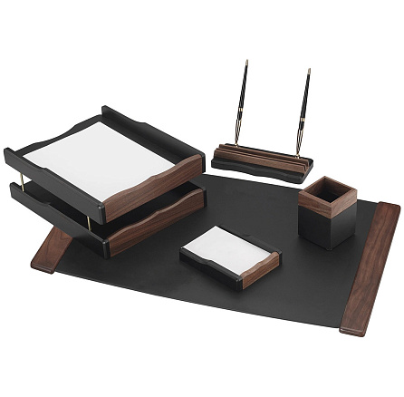 T5NP-3A Настольный набор Good Sunrise 5 предметов, орех МДФ/дерево черный/коричневый, ID2000712