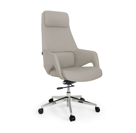 LF0-PY07 Кресло кожа, механизм knee-tilt, крестовина полирован. алюминий обивка серо-бежевый 756-98