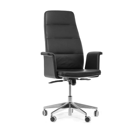 KARL/A Кресло кожа+к/з, крестовина металл обивка черный, каркас алюминий